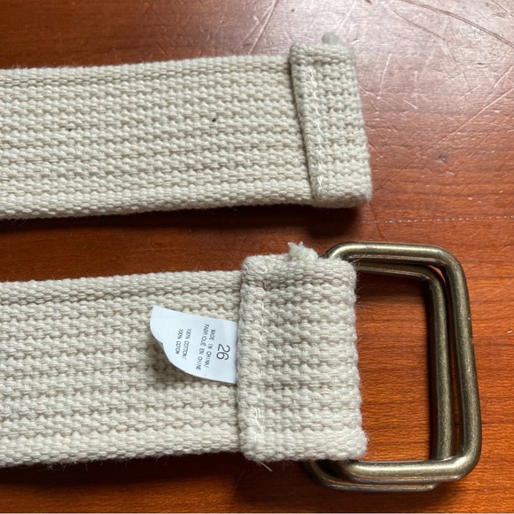 Woven Cotton Web Belt Cream Square Buckle UNISEX Men Women Waist 26 Inches - Picture 8 of 11